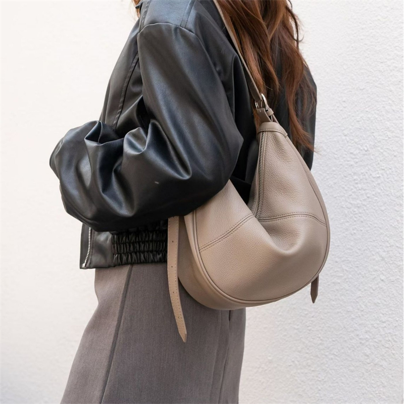Women Bags Office - BURMINSA Soft Genuine Leather Crescent Hobo