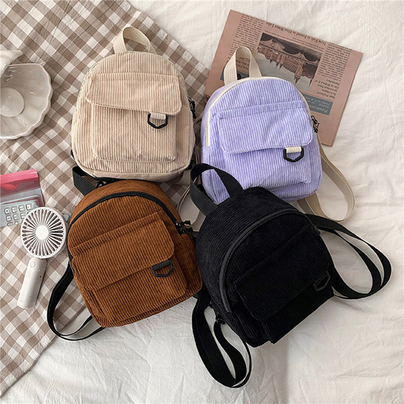 Mini Backpack Women - Solid Color Mini Backpack Corduroy Small