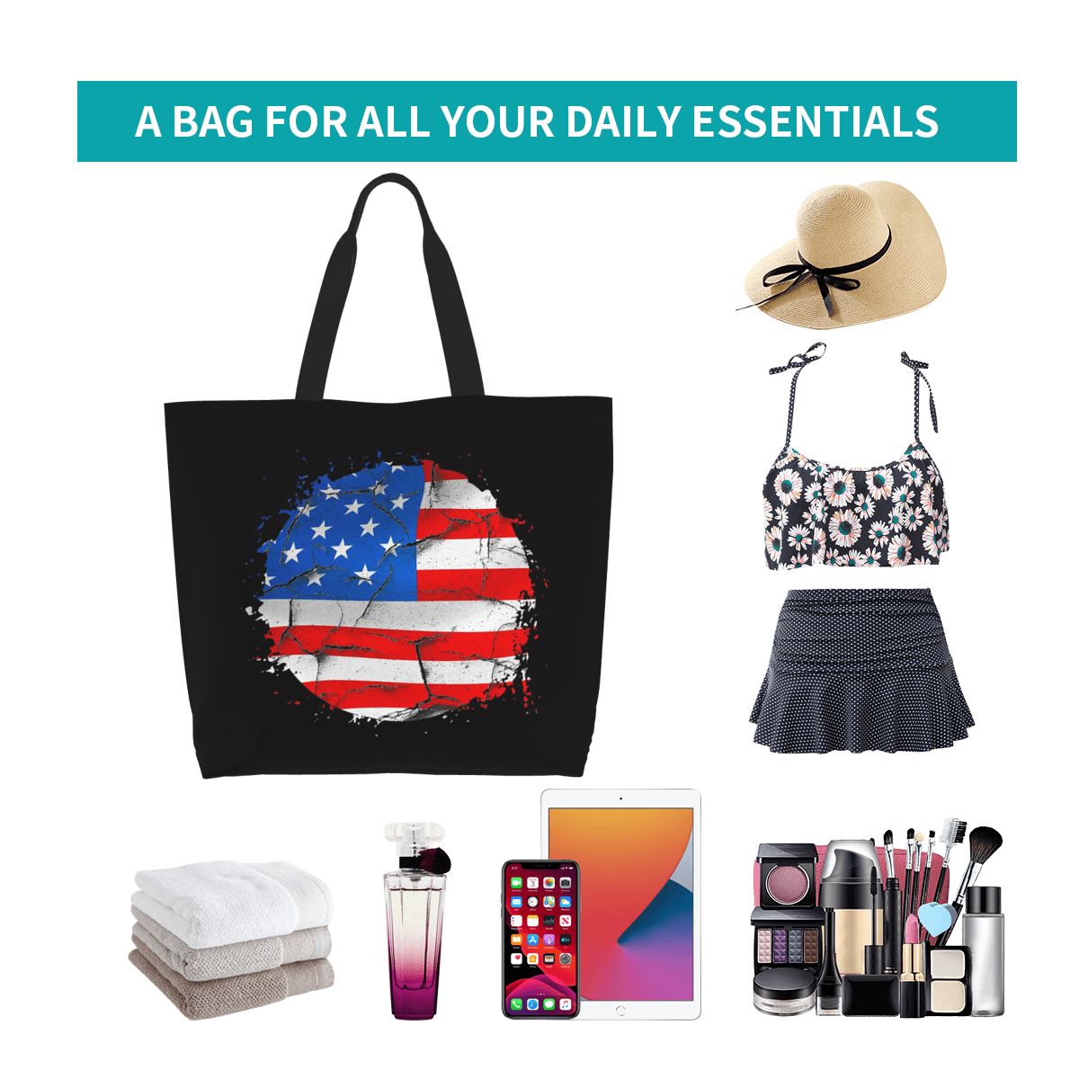 Women Bags Usa - USA America American Flag Shopping Tote
