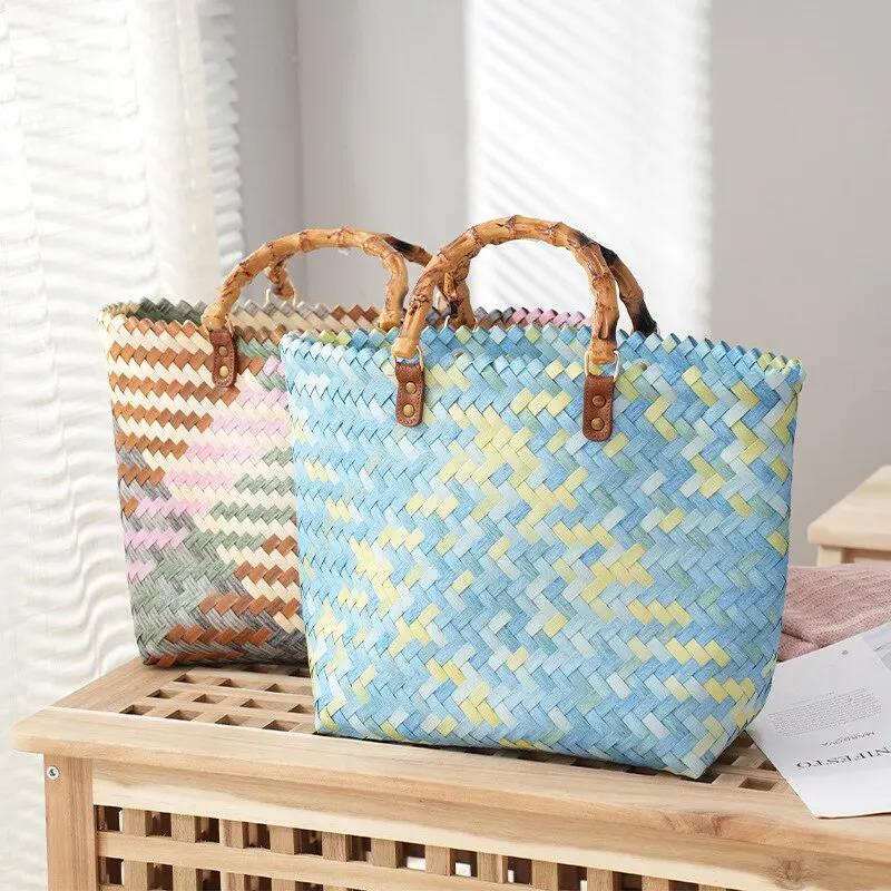 Vintage Bamboom Handle Rattan  - đánh giá và giá Basket Bag Wicker
