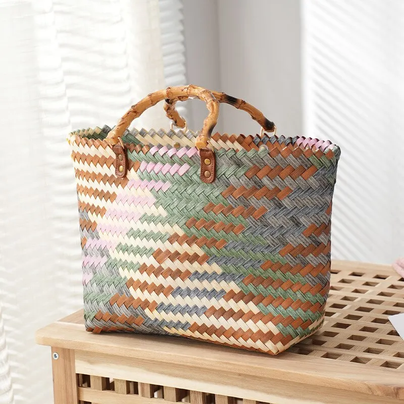 Vintage Bamboom Handle Rattan  - đánh giá và giá Basket Bag Wicker