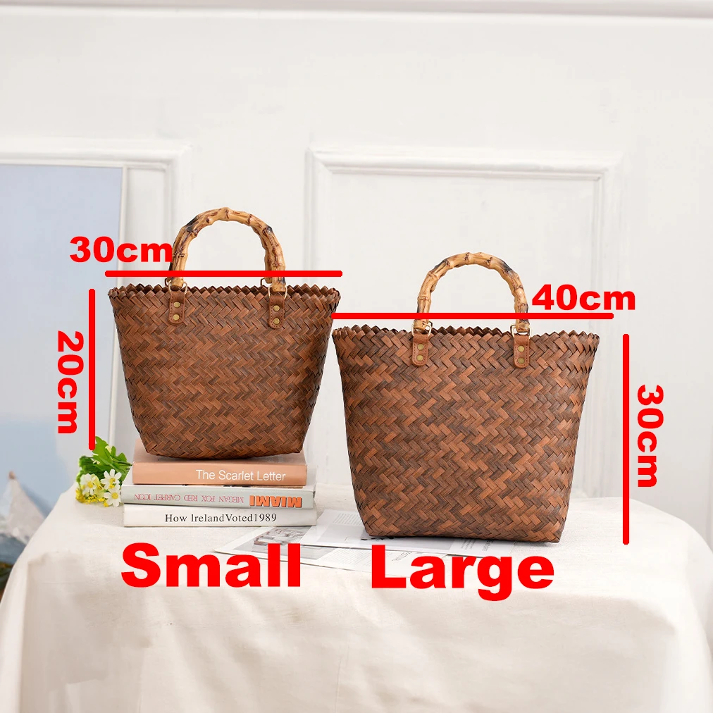 Vintage Bamboom Handle Rattan  - đánh giá và giá Basket Bag Wicker