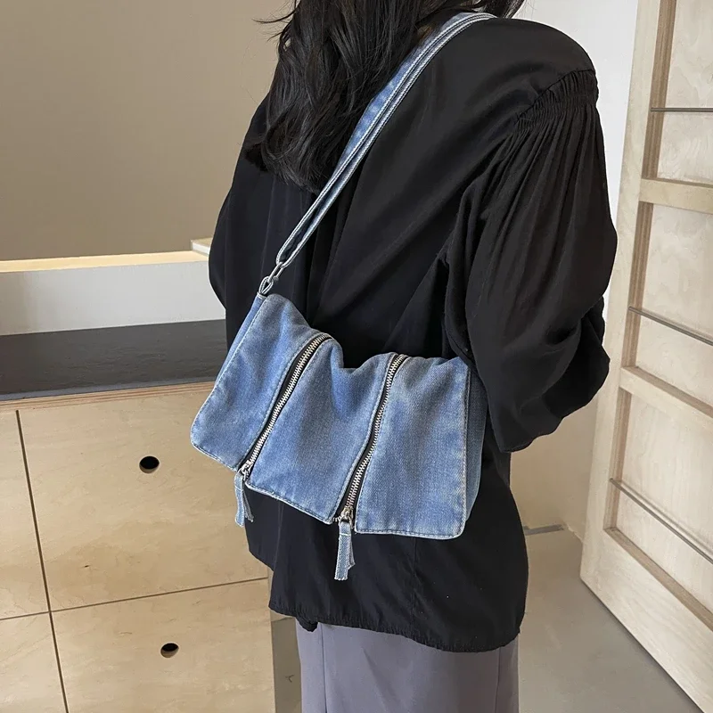 Solid Zipper Denim Versatile S - đánh giá và giá Women'S Bags New Look