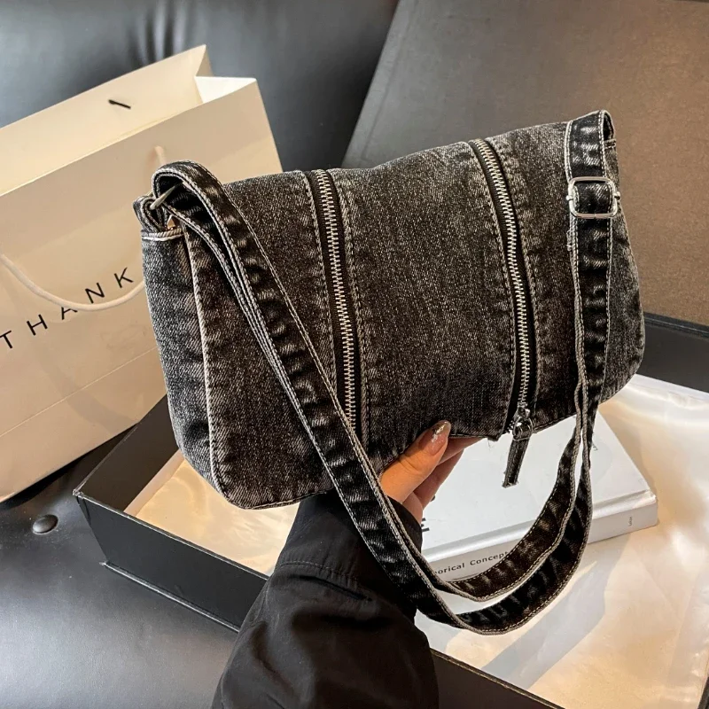 Solid Zipper Denim Versatile S - đánh giá và giá Women'S Bags New Look