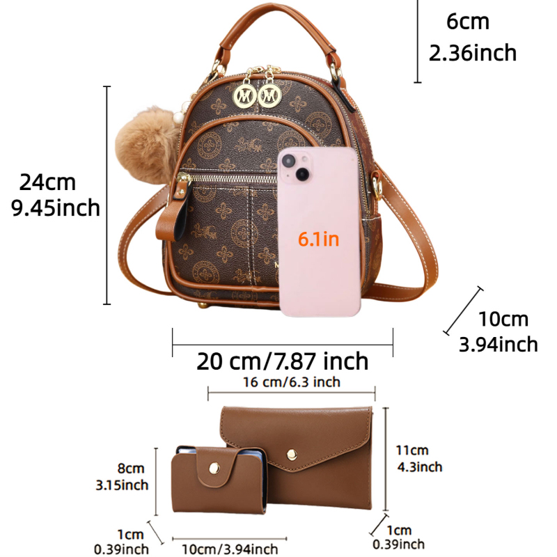 3-piece women's bag set, light - đánh giá và giá Mini Backpack Women