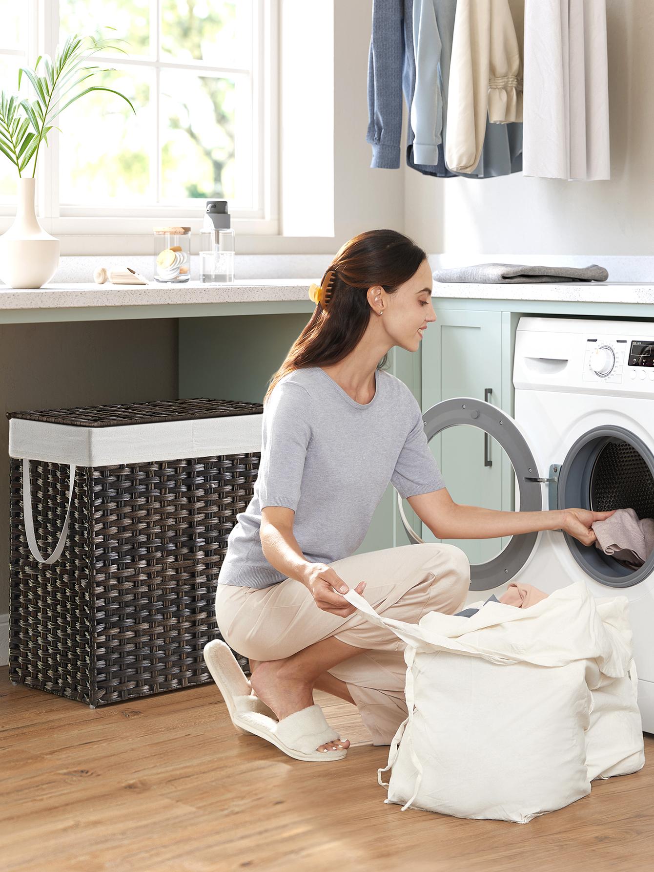 110L Double Laundry Hamper Wit - đánh giá và giá Basket Bag Wicker