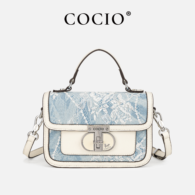 Women Blue White Lace Flap Han - đánh giá và giá Top Handle Structured