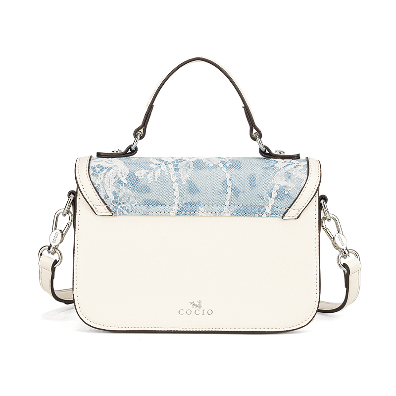 Women Blue White Lace Flap Han - đánh giá và giá Top Handle Structured