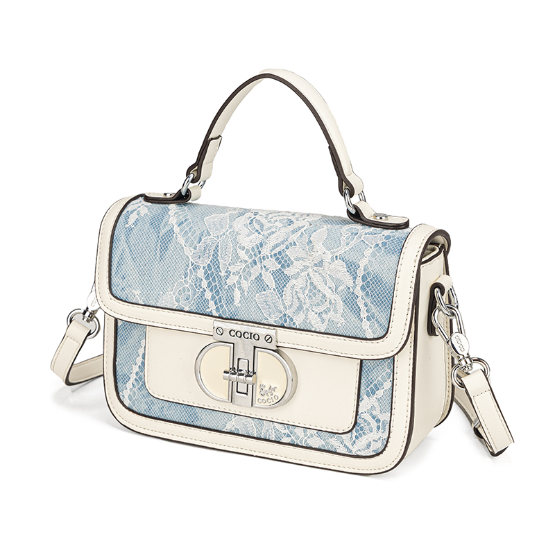 Women Blue White Lace Flap Han - đánh giá và giá Top Handle Structured